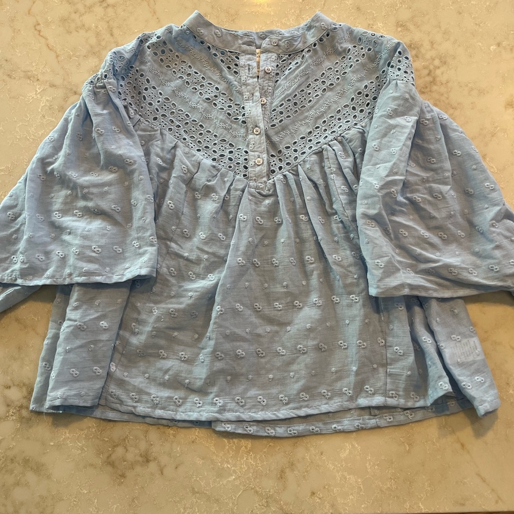 Calypso St. Barth Light Blue Eyelet Blouse women’s size L
